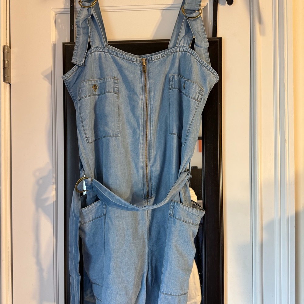 Hem & Thread Light Blue Denim Romper with Front Zip